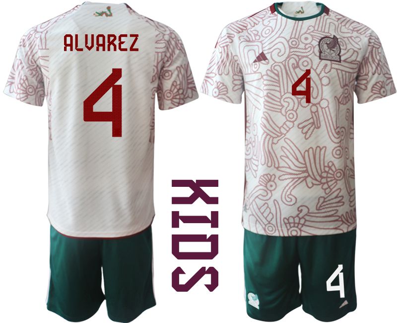 Youth 2022 World Cup National Team Mexico away white #4 Soccer Jerseys->youth soccer jersey->Youth Jersey